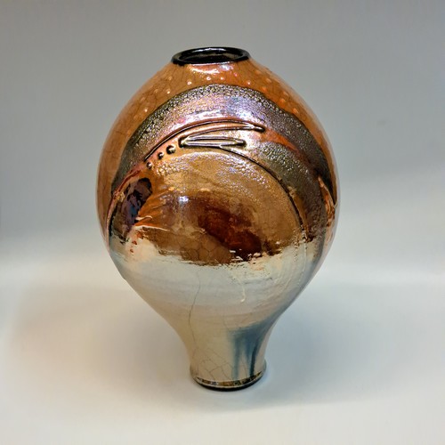 Click to view detail for #240736 Raku Vessel Glitter Glaze $79
